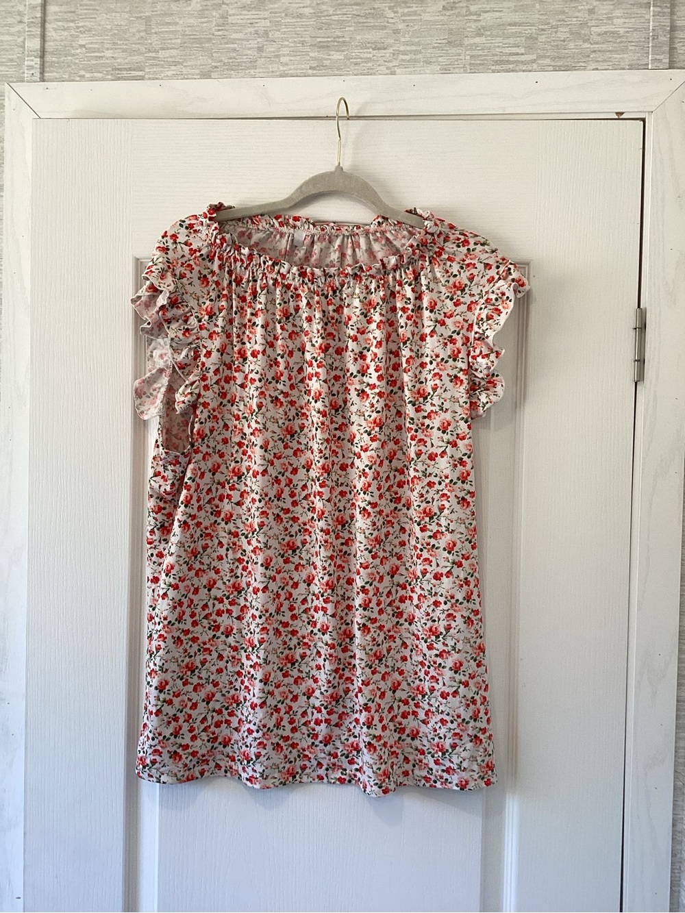 Acting Pro White Dress with Red Floral Print XL EUC